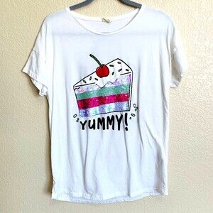 Zara Girls White tee sequins slice of cake yummy top size 13/14
